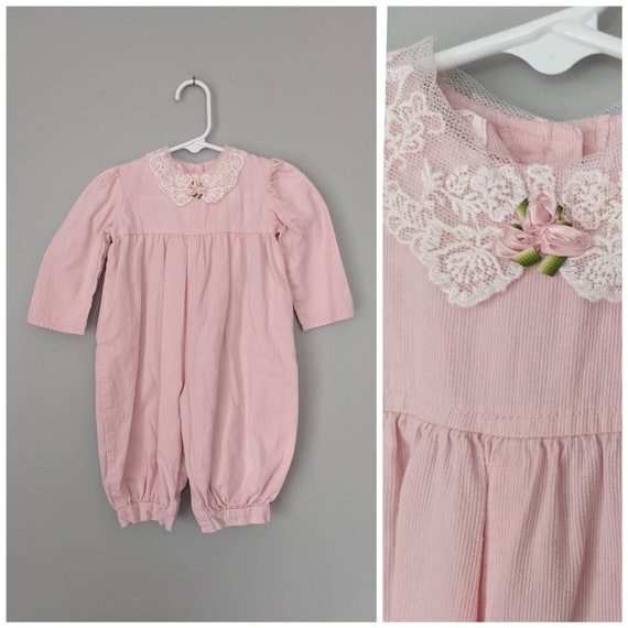 Vintage Baby Romper, Pink Romper, Bubble Romper, Corduroy, Vintage Baby Playsuit, Baby Romper, Girl Bubble Romper, Vintage Bubble Romper