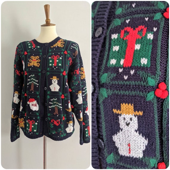 Vintage Christmas Sweater, Christmas Cardigan, Vin