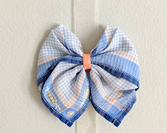 Vintage Hair Bow, Hankie Hair Bow, Hanky Hair Bow, Hair Clip, Vintage Barrette, Large Hair Bow, Girls Bow, Girl Bow, Girls Hair Accessory