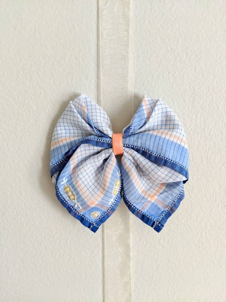 Vintage Hair Bow, Hankie Hair Bow, Hanky Hair Bow, Hair Clip, Vintage Barrette, Large Hair Bow, Girls Bow, Girl Bow, Girls Hair Accessory image 1