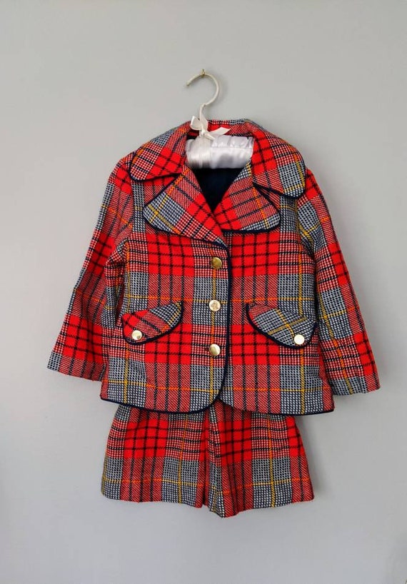 Vintage Girls Suit, Plaid Suit, 4, Christmas Outf… - image 2