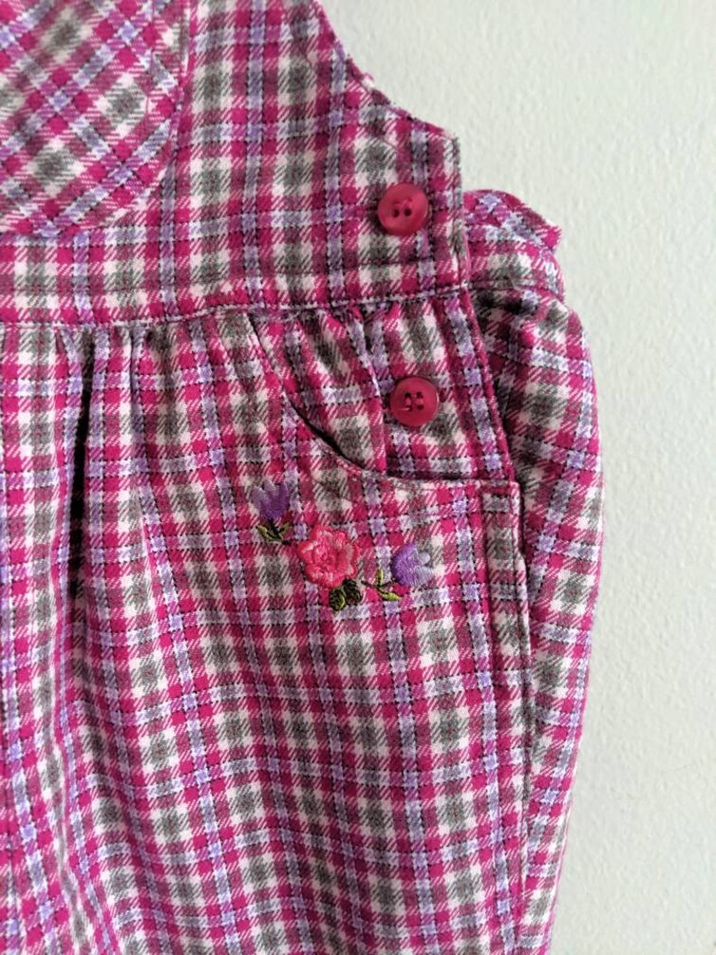 Plaid Overalls, 6-9 months, Pink Overalls, Baby Overalls, Fall Overalls, Baby Girl Overalls, Embroidered Overalls, Bubble Overalls image 5