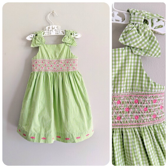 girls green gingham dress