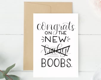 New Baby Card, Funny New Baby Card, Funny Baby Shower Card, Humorous Baby Card, New Boobs, Expecting Mother Card, Mom To Be Card