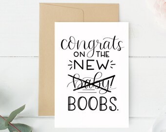 New Baby Card, Funny New Baby Card, Funny Baby Shower Card, Humorous Baby Card, New Boobs, Expecting Mother Card, Mom To Be Card