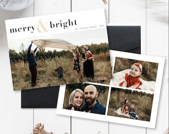 Family Christmas Card With Photo, Double Sided Holiday Card, Custom Card, Modern Minimalistic Card, Digital Download, 5x7, Horizontal