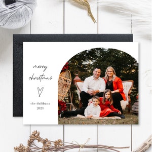 Family Christmas Card With Photo, Holiday Card, Custom Photo Christmas Card, Modern, Minimalistic Card, Digital Download, 5x7, Horizontal image 1