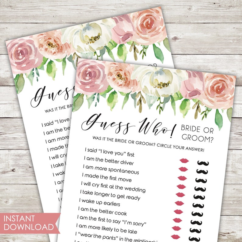 Printable Bridal Shower Game Guess Who Bride or Groom Etsy Canada