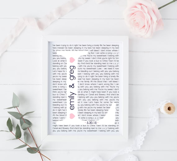 Personalized Wedding Song Lyric Wall Art Decor Keepsake Etsy Canada