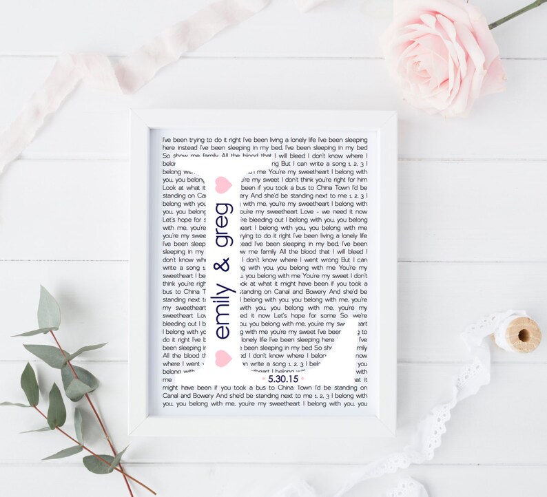 Personalized Wedding Song Lyric Wall Art Decor Keepsake Etsy