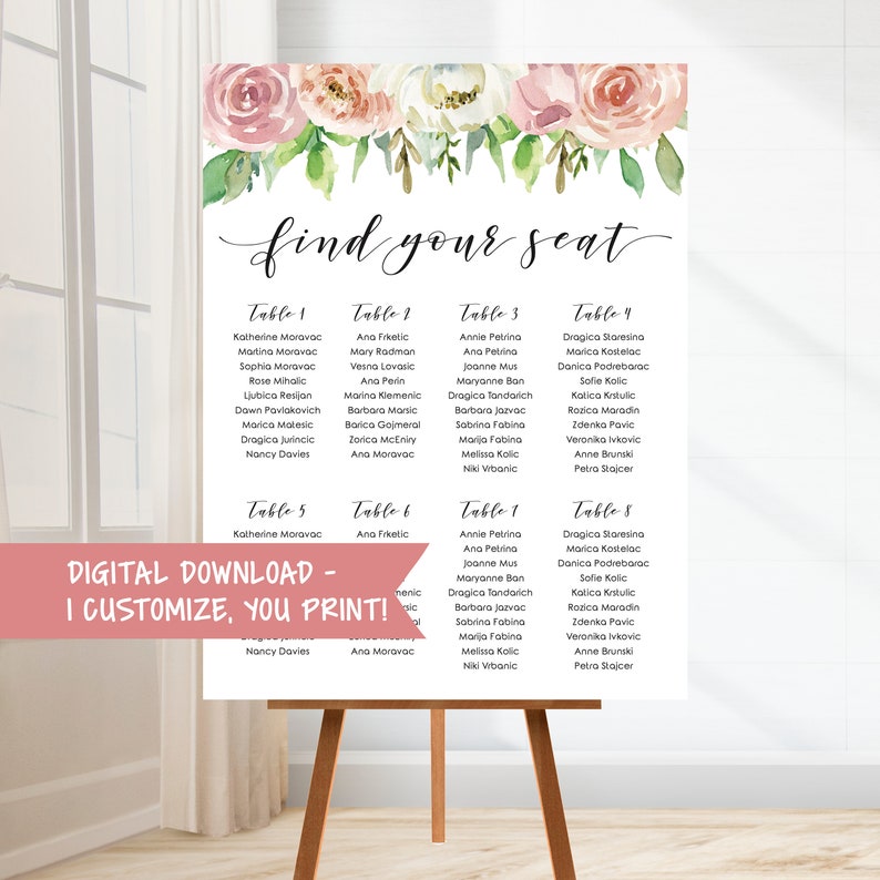 Digital Download Seating Chart Printable Bridal Shower Etsy