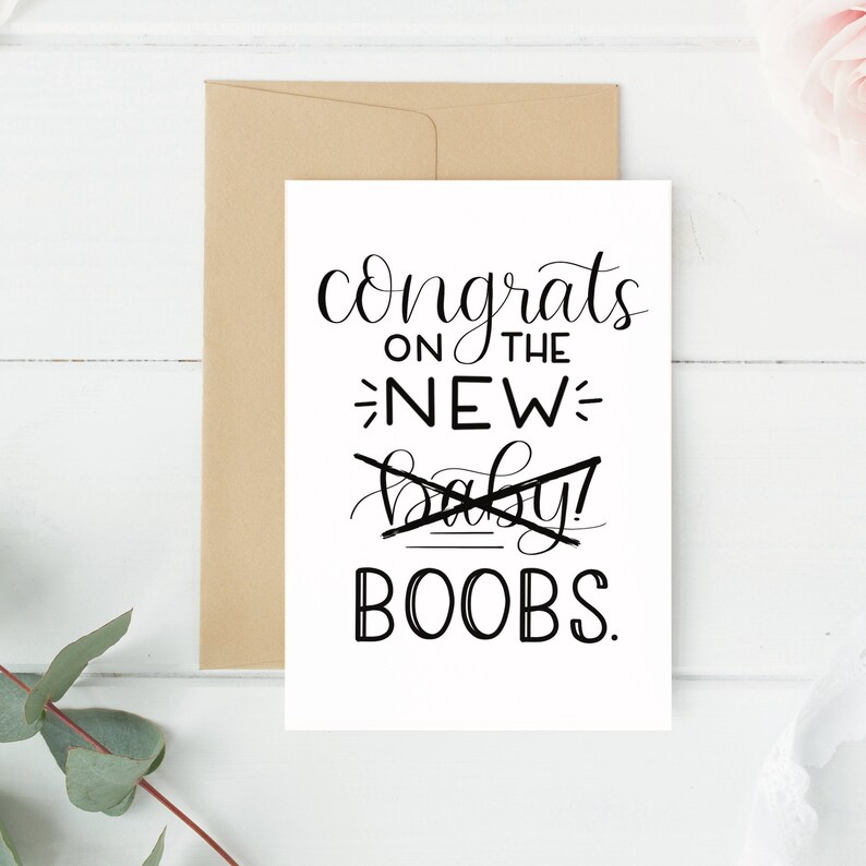 New Baby Card, Funny New Baby Card, Funny Baby Shower Card, Humorous Baby Card, New Boobs, Expecting Mother Card, Mom To Be Card image 1