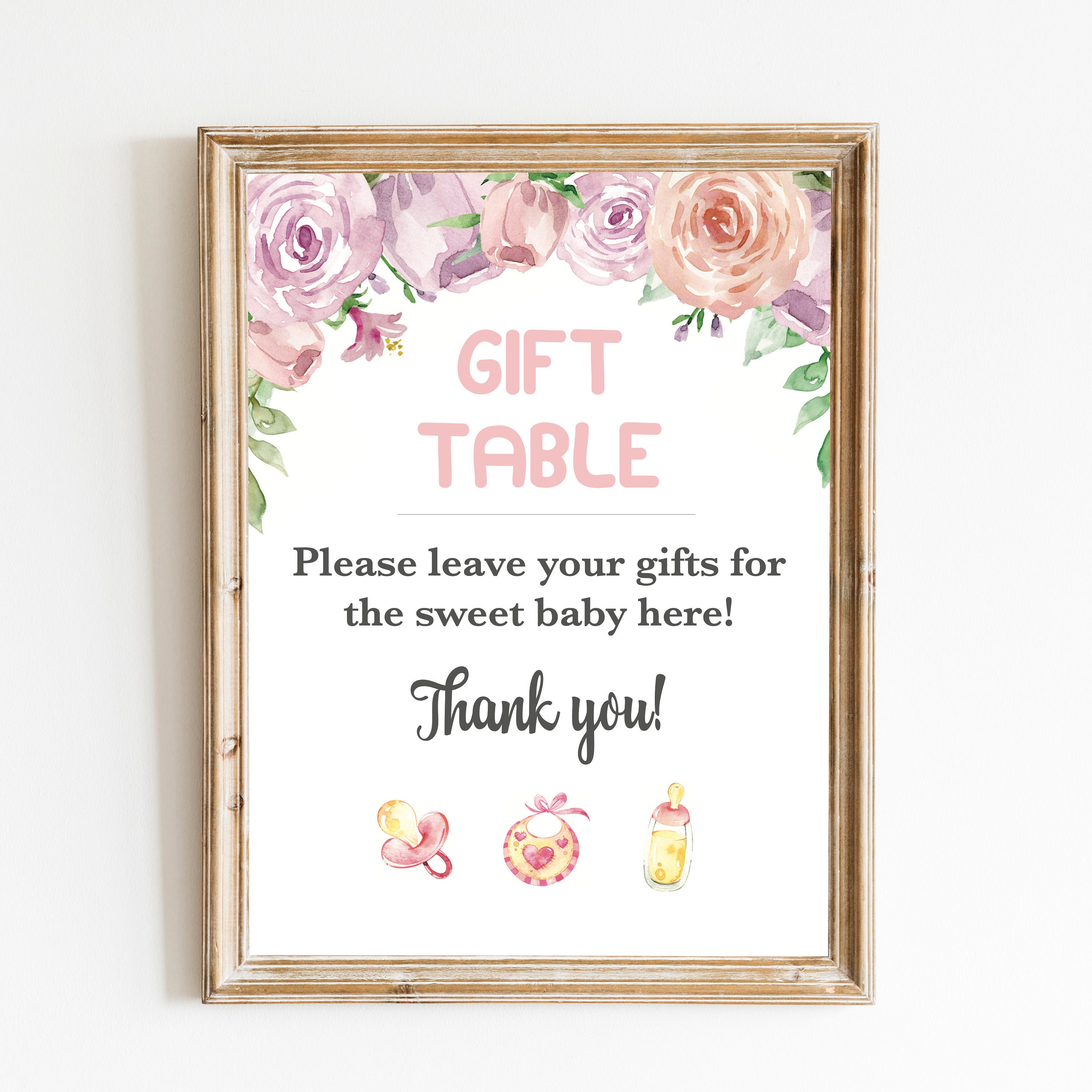 Printable Gift Table Sign Floral Elephant Instant | Etsy