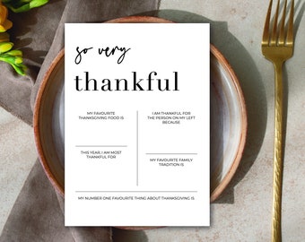 Printable Thanksgiving Conversation Starter, Dinner Game, Very Thankful, Thanksgiving Card, Dinner Party Decor, Thanksgiving Stationery