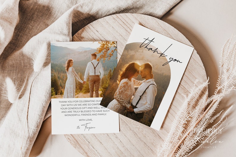 Thank You Wedding Card With Photo Modern Minimalist Card Digital File Editable DIY Templett Template Double Sided 5x7 Custom image 2