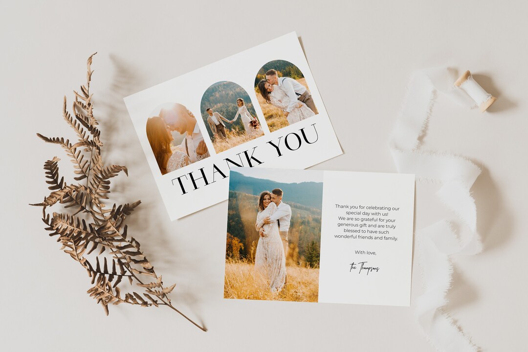 Thank You Wedding Card With Photo | Modern Minimalist Card | Digital ...