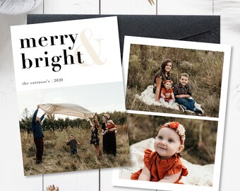 Family Christmas Card With Photo, Double Sided Holiday Card, Custom Card, Modern Minimalistic Card, Digital Download, 5x7, Vertical