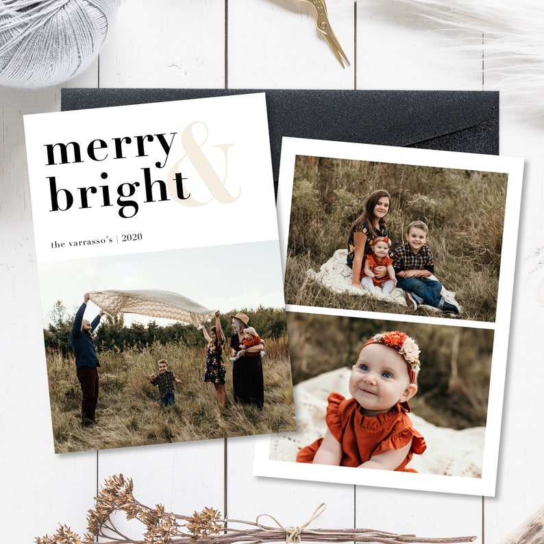 Family Christmas Card With Photo, Double Sided Holiday Card, Custom Card, Modern Minimalistic Card, Digital Download, 5x7, Vertical image 1