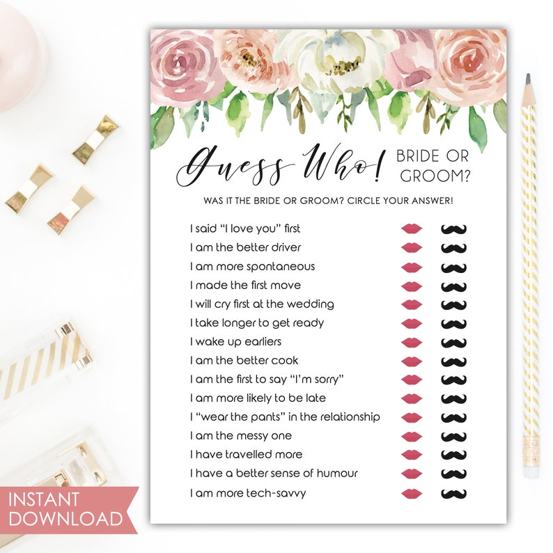 Printable Bridal Shower Game Guess Who Bride or Groom Etsy Canada