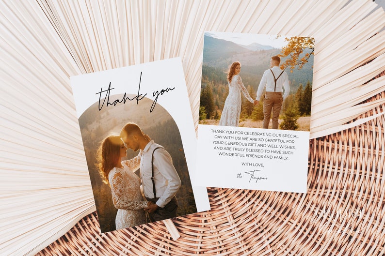 Thank You Wedding Card With Photo Modern Minimalist Card Digital File Editable DIY Templett Template Double Sided 5x7 Custom image 1