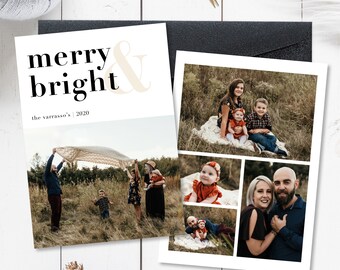 Family Christmas Card With Photo, Double Sided Holiday Card, Custom Card, Modern Minimalistic Card, Digital Download, 5x7, Vertical