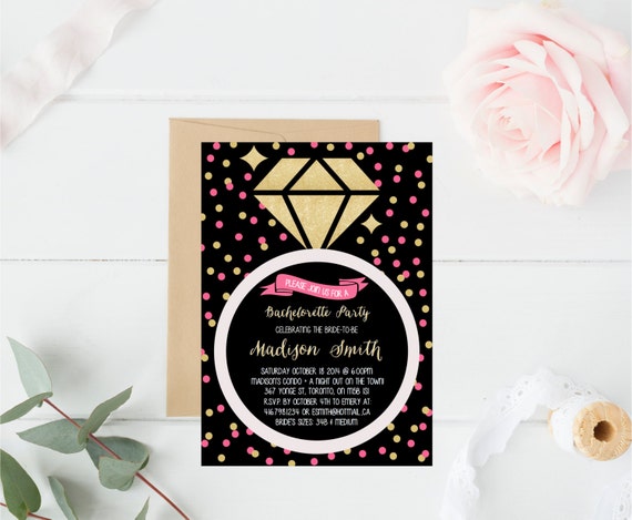 Invitación despedida de soltera anillo negro oro plata | Etsy México