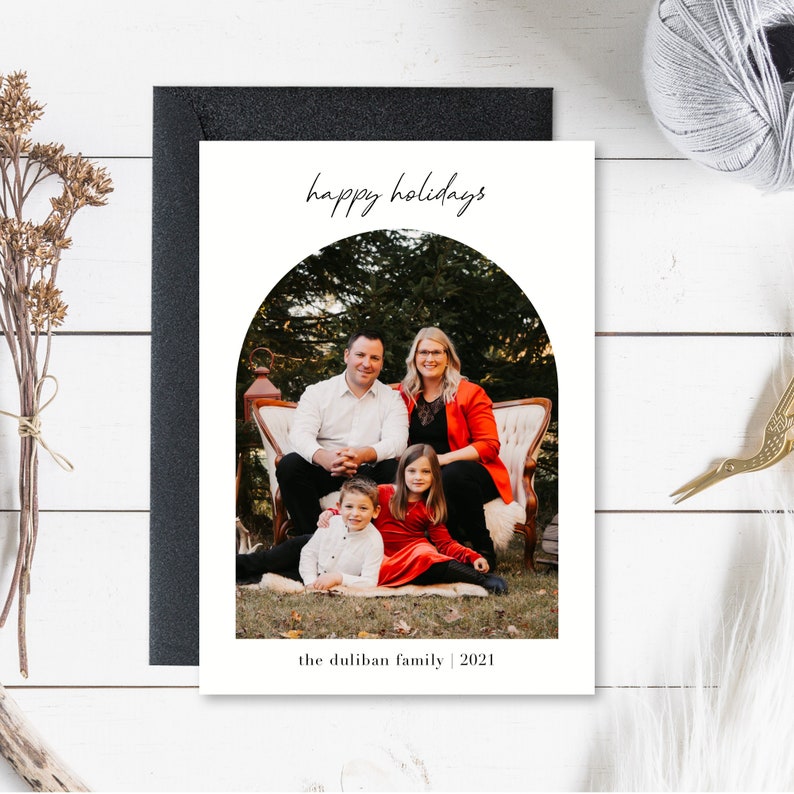 Family Christmas Card With Photo, Holiday Card, Custom Photo Christmas Card, Modern, Minimalistic Card, Digital Download, 5x7, Vertical image 1