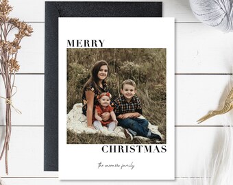 Family Christmas Card With Photo, Holiday Card, Custom Photo Christmas Card, Modern, Minimalistic Card, Digital Download, 5x7, Vertical