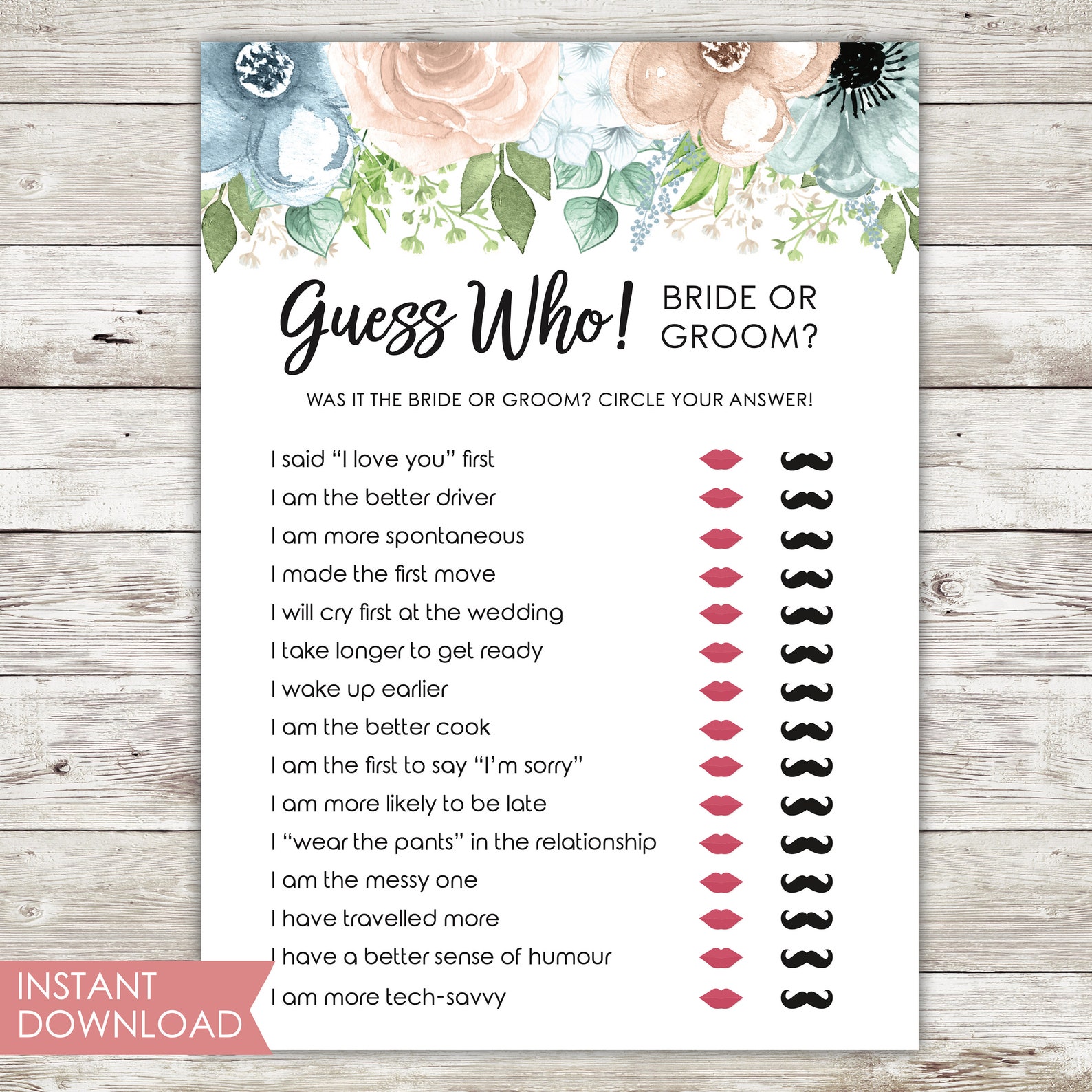 Printable Bridal Shower Game Guess Who Bride or Groom - Etsy