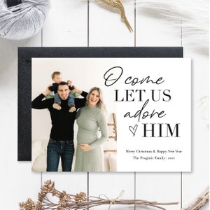 Religieuze familiekerstkaart met foto, kerstkaart, kerstkaart met aangepaste foto, modern, minimalistisch, digitale download, 5 x 7