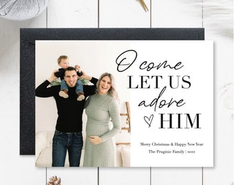 Family Religious Christmas Card With Photo, Holiday Card, Custom Photo Christmas Card, Modern, Minimalistic, Digital Download, 5x7