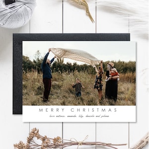 Family Christmas Card With Photo, Holiday Card, Custom Photo Christmas Card, Modern, Minimalistic Card, Digital Download, 5x7, Horizontal