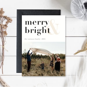 Familiekerstkaart met foto, kerstkaart, kerstkaart met aangepaste foto, modern, minimalistische kaart, digitale download, 5 x 7, verticaal