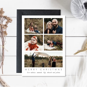 Cartão de Natal de Família com Foto, Cartão de Natal, Cartão de Natal com Foto Personalizada, Moderno, Cartão Minimalista, Download Digital, 5x7, Vertical