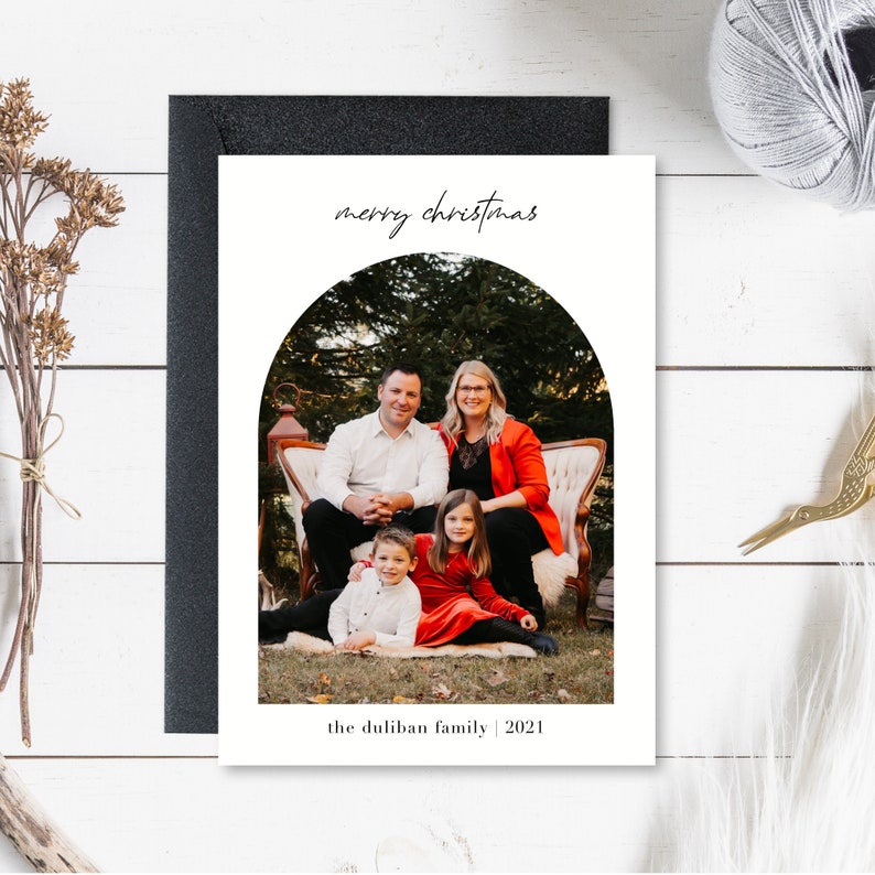 Family Christmas Card With Photo, Holiday Card, Custom Photo Christmas Card, Modern, Minimalistic Card, Digital Download, 5x7, Vertical image 2