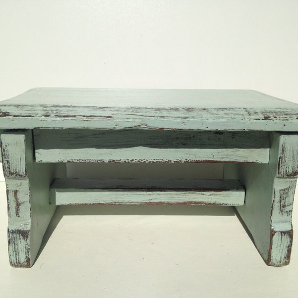 Beautiful Rustic Turquoise Foot Stool- Stepping Stool- GardenStool- Milking Stool