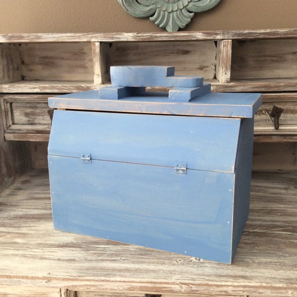 BLUE SHOESHINE BOX For Sale, Rustic Shoeshine Storage, Tool Box, Wooden Shoeshine Box, Shoe Shine Polish Holder, Hipster Decor, Beach Cottag