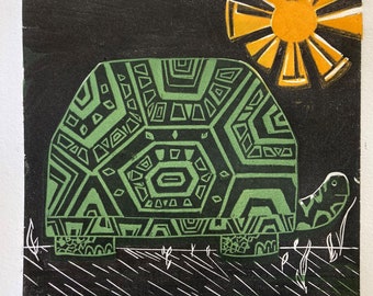 Impresión en linóleo de tortuga geométrica