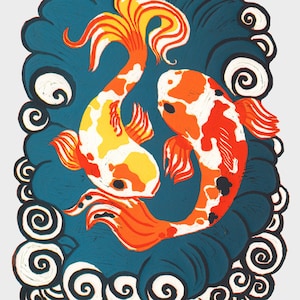 Yin and Yang Koi Fish Linocut