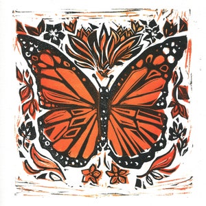 Monarch Butterfly Linocut Print