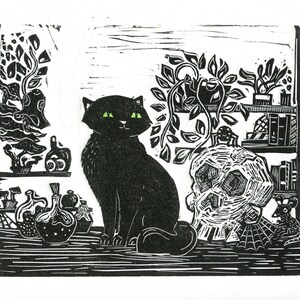 Mystical Cat Linocut Print