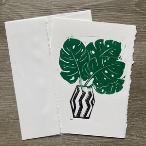 Carte de voeux vierge linogravure bohème plante 5 x 7