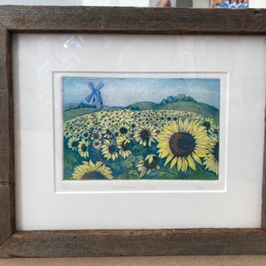 Framed original etching of “Sunflowers”