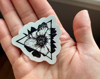 Floral Art Sticker, Black & White Geometric Flower Decal, Drawn Original Art Sticker, Cute Kindle Sticker, Flower Art Sticker