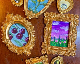 Magnet, Ornate Painted Magnet, Original Art Magnet, Fridge Magnet, Floral Magnet, Elegant Framed Magnet, Cute Gift Idea, Original Mini Art