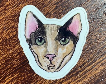 Drawn Cat Stickers, Sphynx Cat Decal, Cute Painted Original Art Sticker, Gift For Cat Lover, Naked Cat Lover Gift Idea, Decal for Kindle