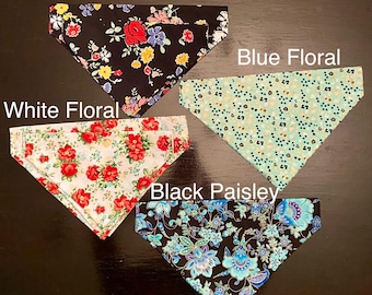 Pet Bandana: Paisley and Floral Prints, Dog Bandana, Over the Collar Bandana, Pet Lover Gift Idea, Cute Animal Accessories, Pet Clothing