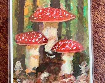Mushroom Gouache Art Print, Painted Art Print, Art for Home Decor, 5x7 Art Print, Professionally Printed Nature Art Print