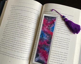 Hand Painted Watercolor Galaxy Bookmark with Handmade Tassel