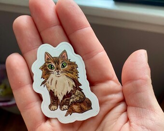 Cat Stickers, Cat Decal, Cute Painted Original Art Sticker, Gift For Cat Lover, Maine Coon Cat Lover Gift Idea, Decal for Kindle, Fluffy Cat